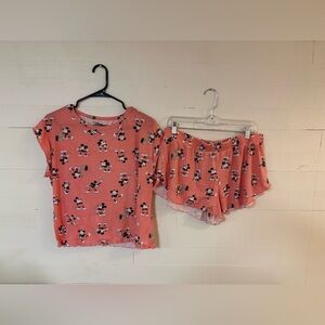 Disney Mickey Mouse Coral Sleepwear Pajama Set Youth L 12-14